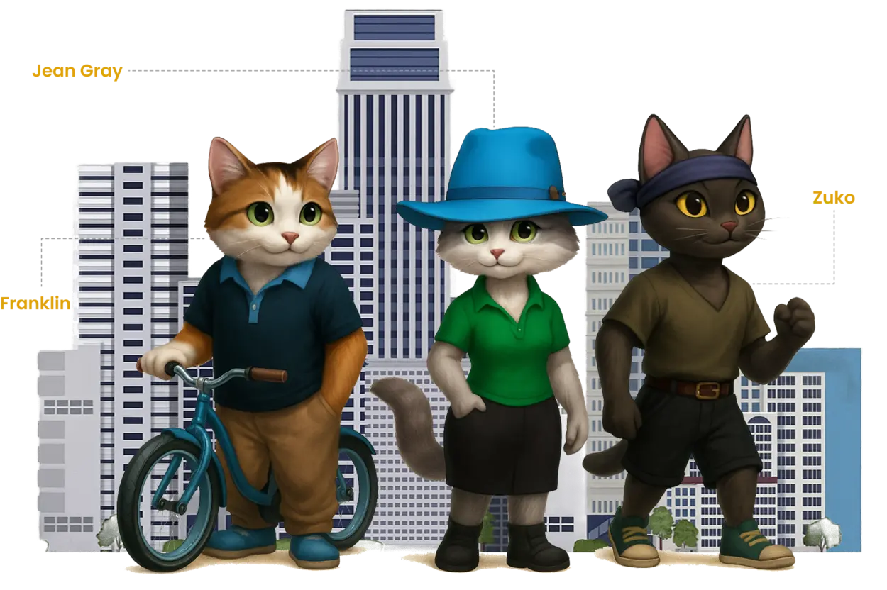 Bubacat Heroes: cats Franklin, Jean Gray, Zuko