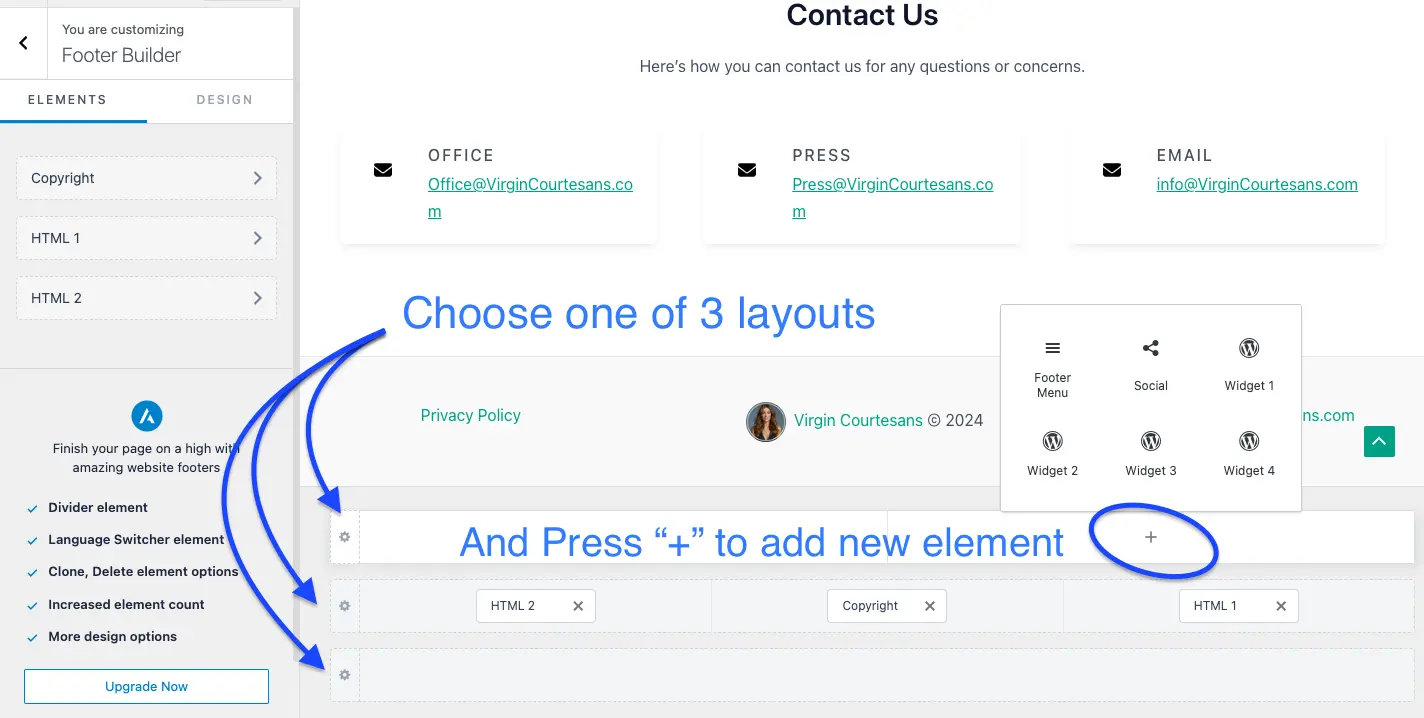 Editing footer layout in WordPress