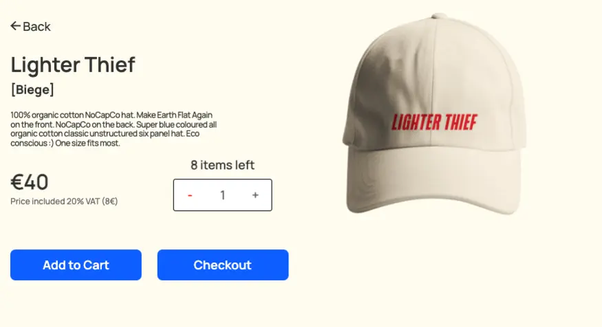 A screenshot of the NoCap shop homepage built with React.