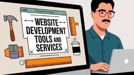 Blackboard with Website Development Tools and Services title and teacher